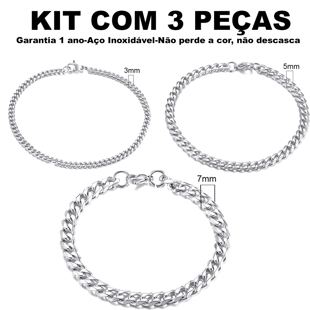 Kit Pulseira aço inoxidável e Banhado a Ouro Elegancy