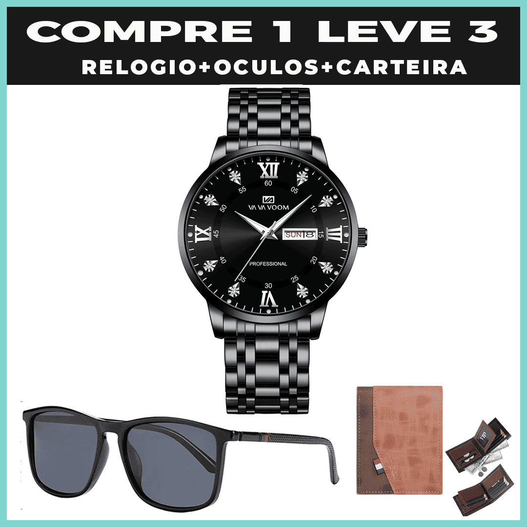 Relógio CRYSTAL DIAMOND + OCULOS + CARTEIRA