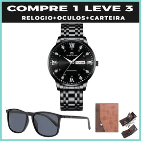 Relógio CRYSTAL DIAMOND + OCULOS + CARTEIRA