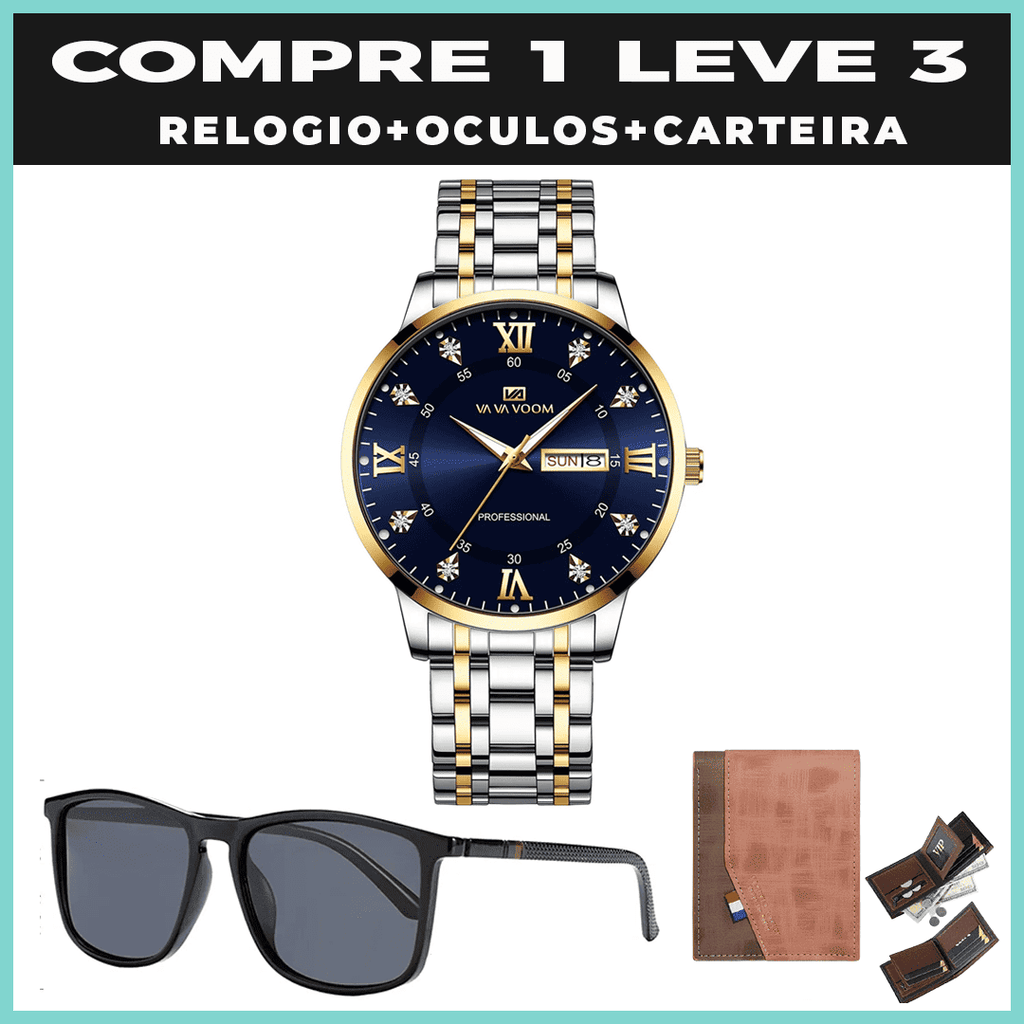 Relógio CRYSTAL DIAMOND + OCULOS + CARTEIRA