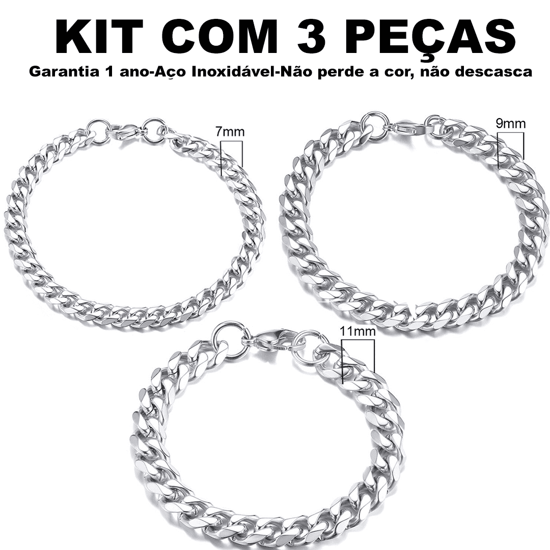 Kit Pulseira aço inoxidável e Banhado a Ouro Elegancy