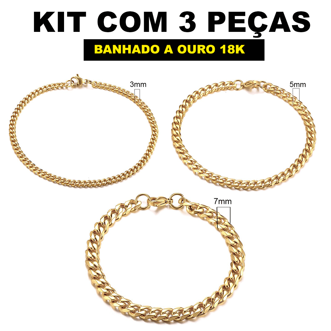 Kit Pulseira aço inoxidável e Banhado a Ouro Elegancy