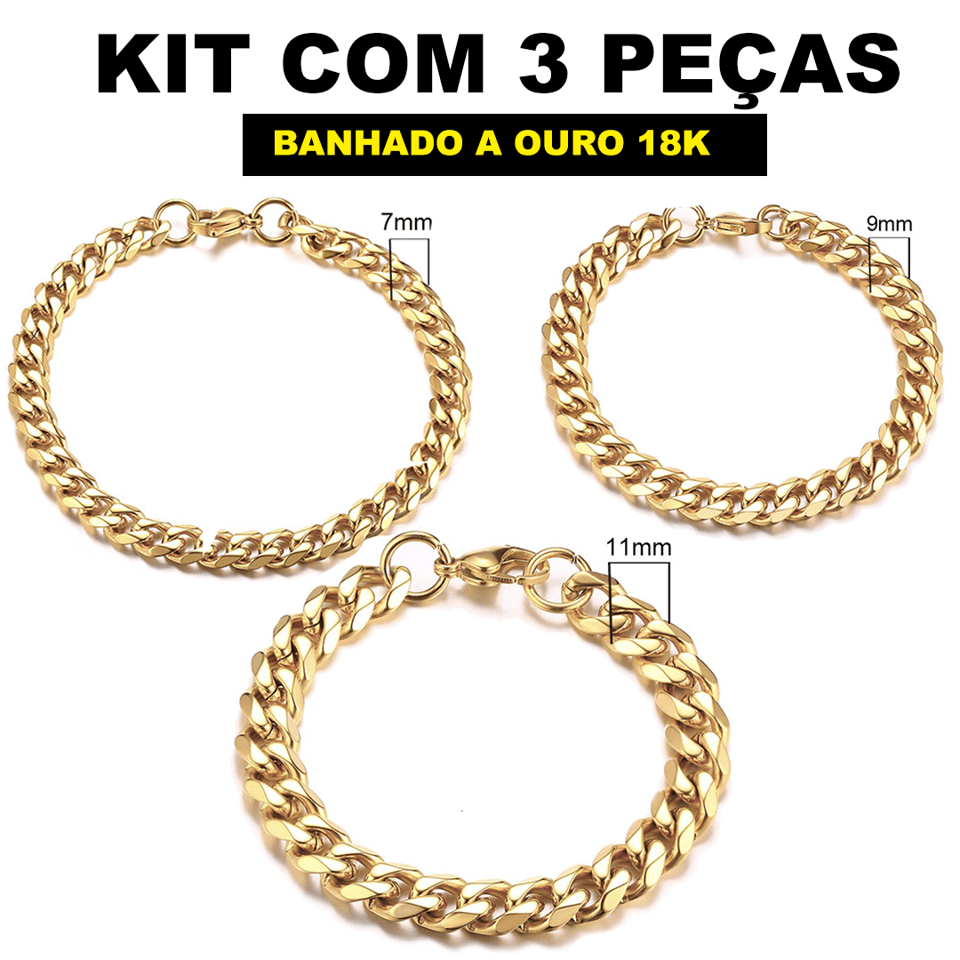 Kit Pulseira aço inoxidável e Banhado a Ouro Elegancy