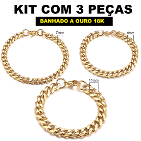 Kit Pulseira aço inoxidável e Banhado a Ouro Elegancy