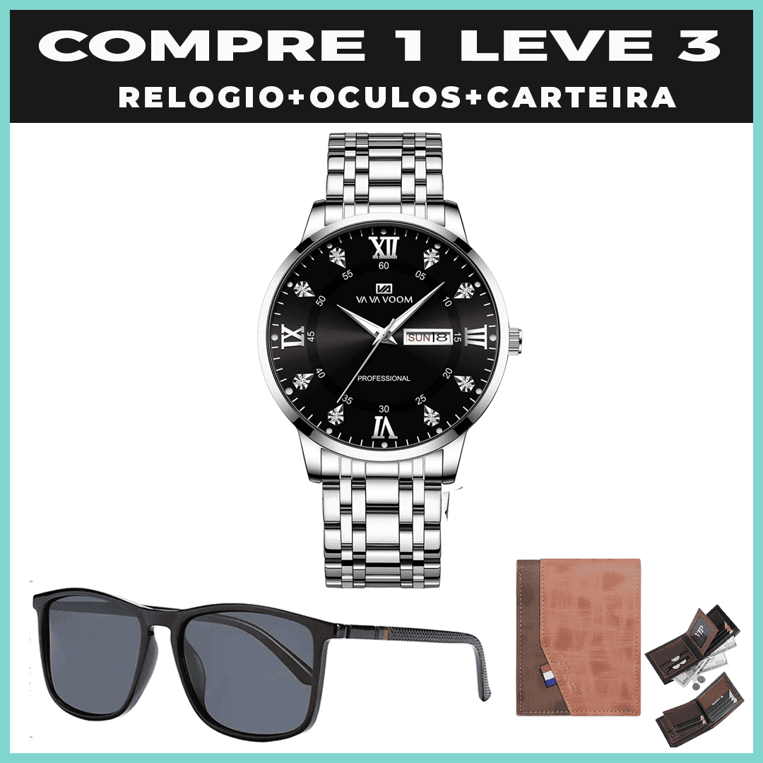 Relógio CRYSTAL DIAMOND + OCULOS + CARTEIRA