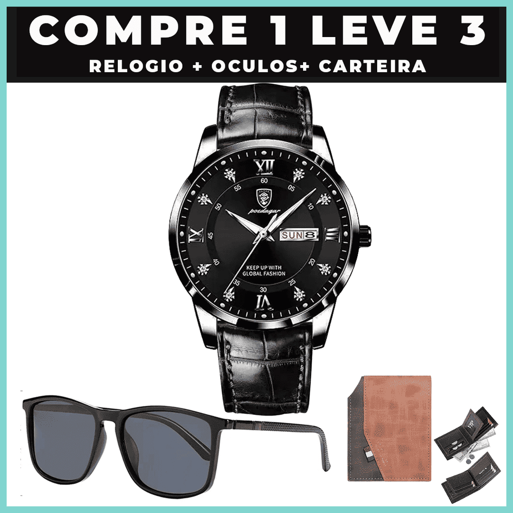 Relogio Crystal Classic + carteira + oculos de brinde