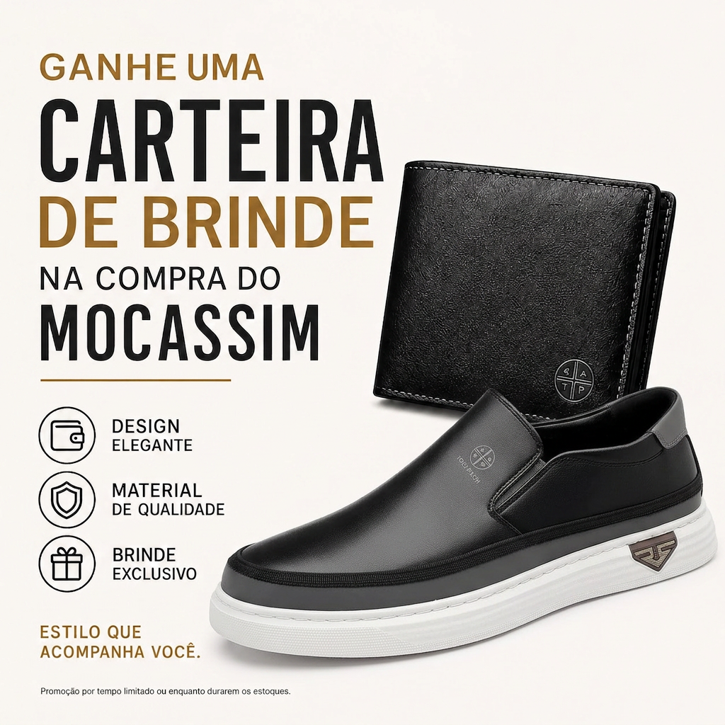 Mocassin artesanal de couro genuíno