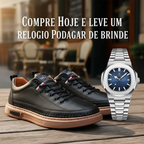 Tênis Casual Italian™ - de couro Legitimo + Relogio de Brinde