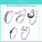 Conjunto Com  5 Anéis de Prata Glamour