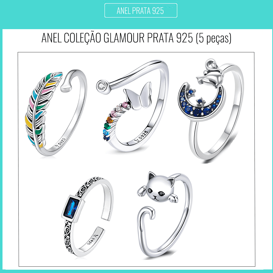 Conjunto Com  5 Anéis de Prata Glamour