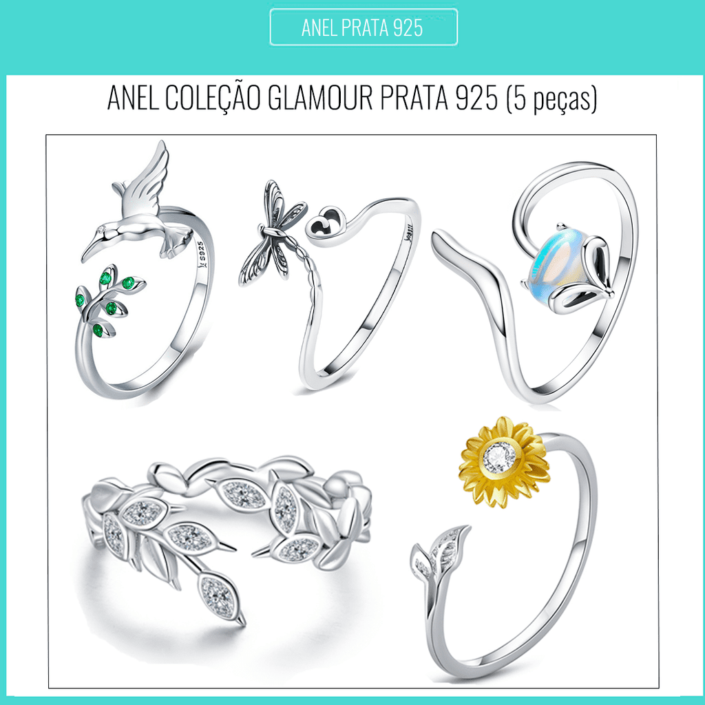 Conjunto Com  5 Anéis de Prata Glamour