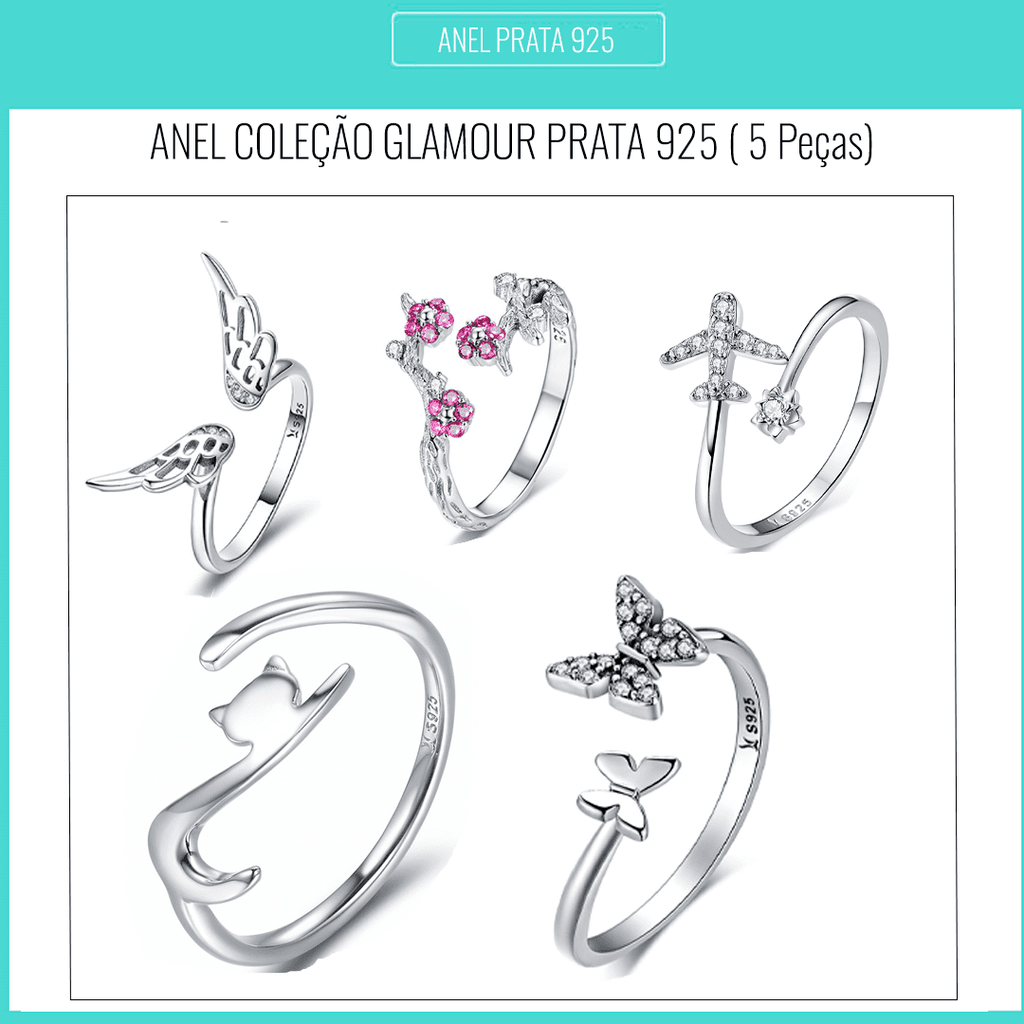 Conjunto 5 Anéis de Prata 925  Glamour