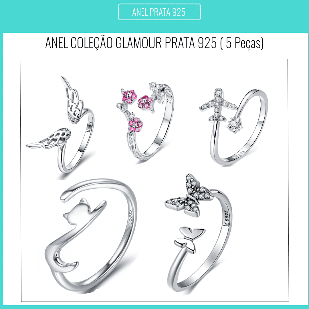 Conjunto 5 Anéis de Prata 925  Glamour