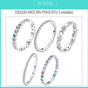 KIT DE ANÉIS ARCO IRIS PRATA 925