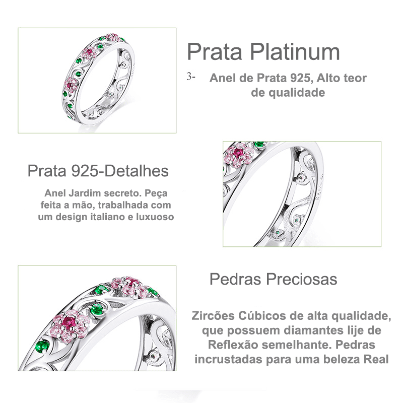 Anel  de Prata  Jardim Secreto