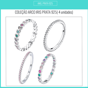 KIT DE ANÉIS ARCO IRIS PRATA 925