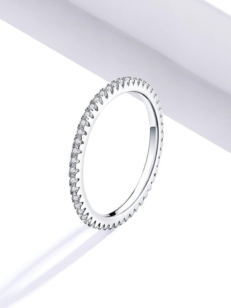Anel Glamour de Prata com Diamente Sintético