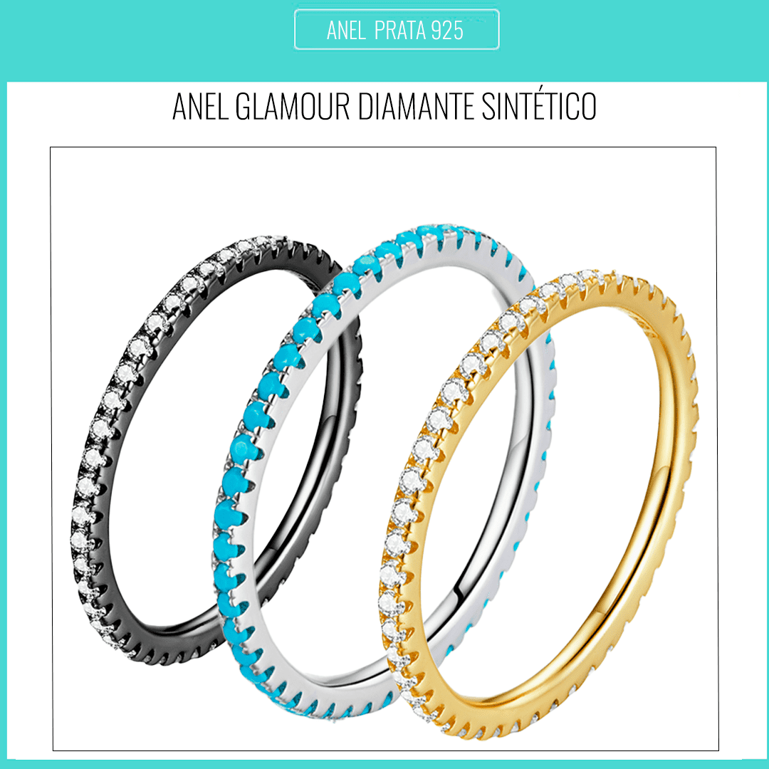 Anel Glamour de Prata com Diamente Sintético