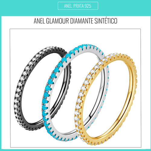 Anel Glamour de Prata com Diamente Sintético