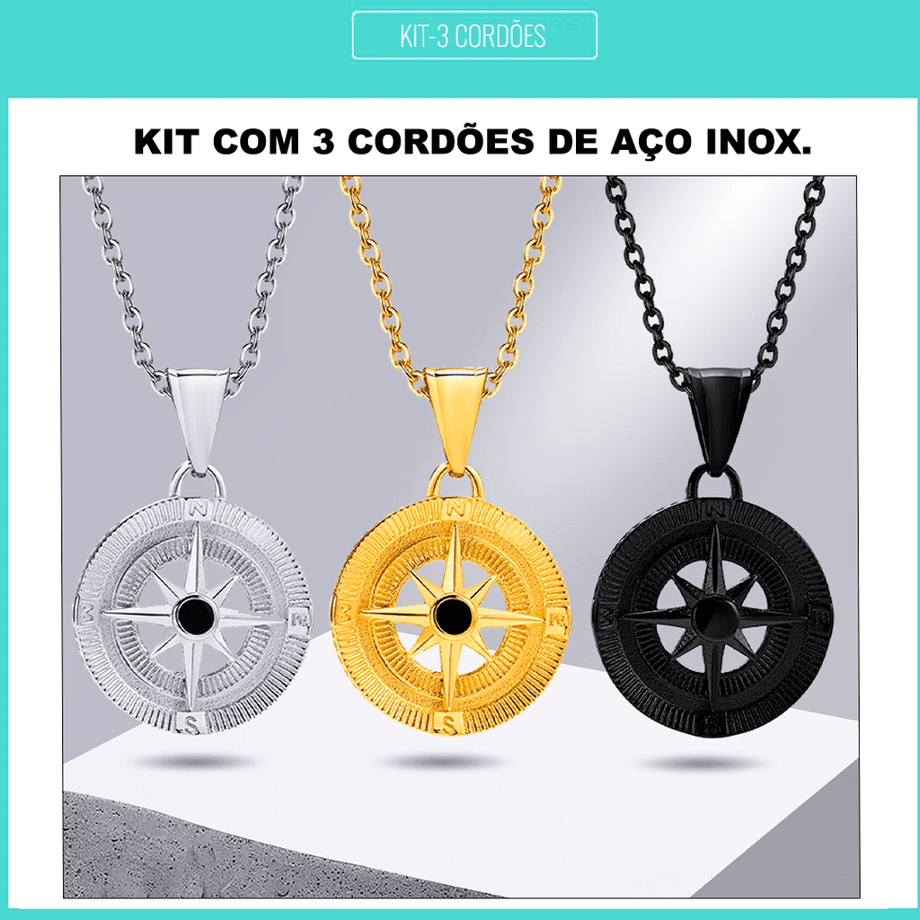 Kit com 3 Cordões estilo Bussola-Aço Original
