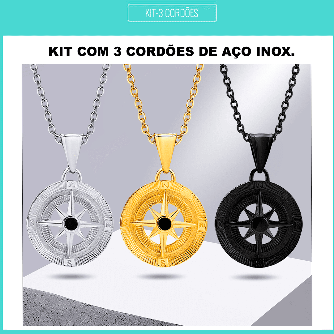 Kit com 3 Cordões estilo Bussola-Aço Original
