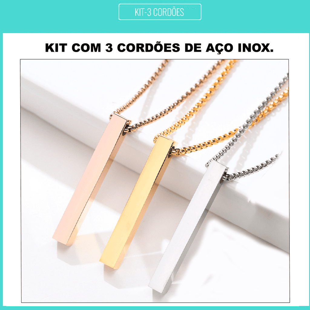 Kit com 3 Cordões Estilo Barra- Aço Inoxidável
