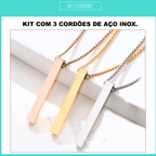 Kit com 3 Cordões Estilo Barra- Aço Inoxidável