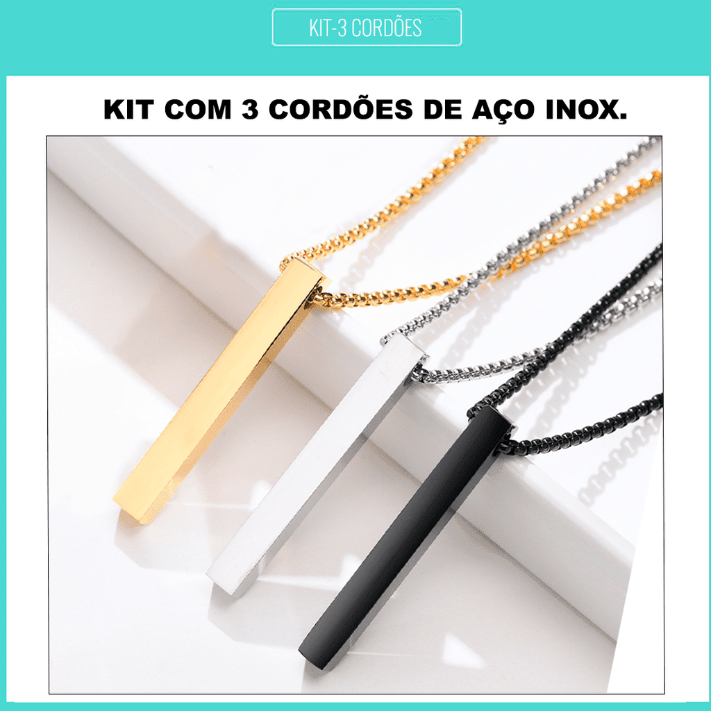Kit com 3 Cordões Estilo Barra- Aço Inoxidável
