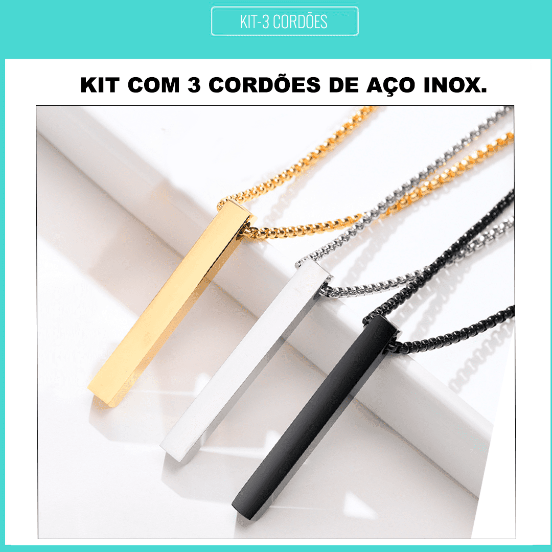 Kit com 3 Cordões Estilo Barra- Aço Inoxidável
