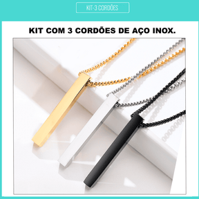 Kit com 3 Cordões Estilo Barra- Aço Inoxidável