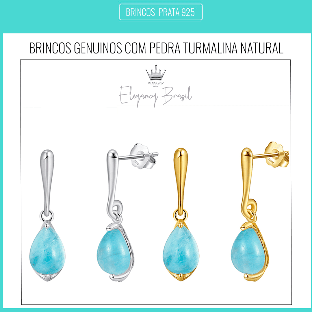 Brincos de Prata pura com Pedra Turmalina Natural