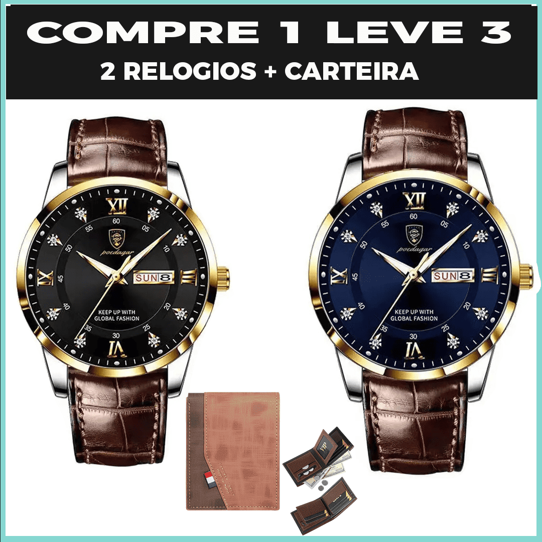 Relogio Crystal Classic ( 2 RELOGIOS + CARTEIRA)