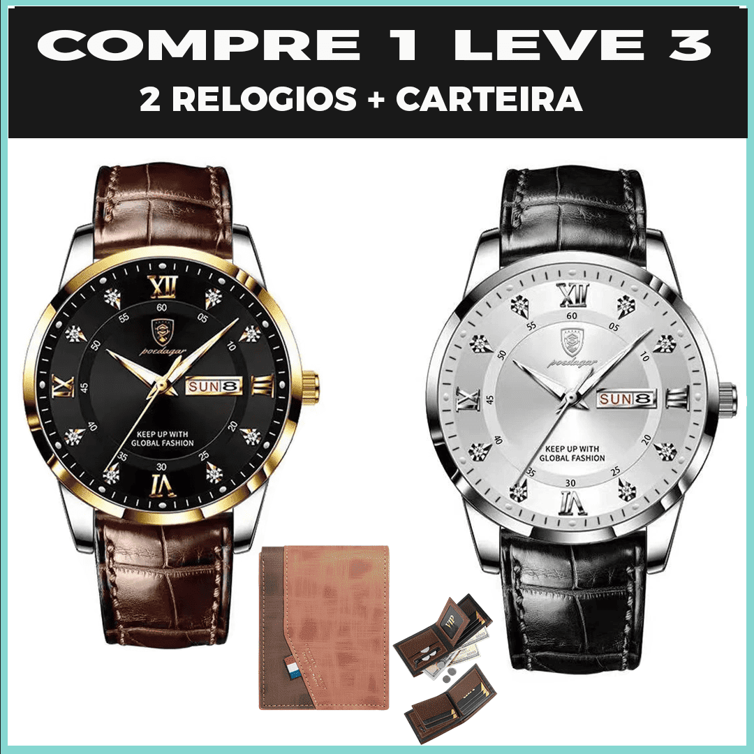 Relogio Crystal Classic ( 2 RELOGIOS + CARTEIRA)