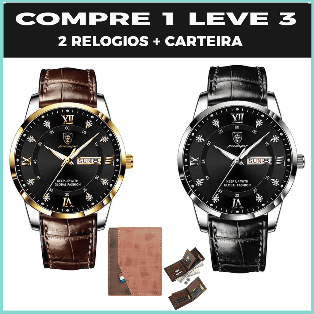 Relogio Crystal Classic ( 2 RELOGIOS + CARTEIRA)