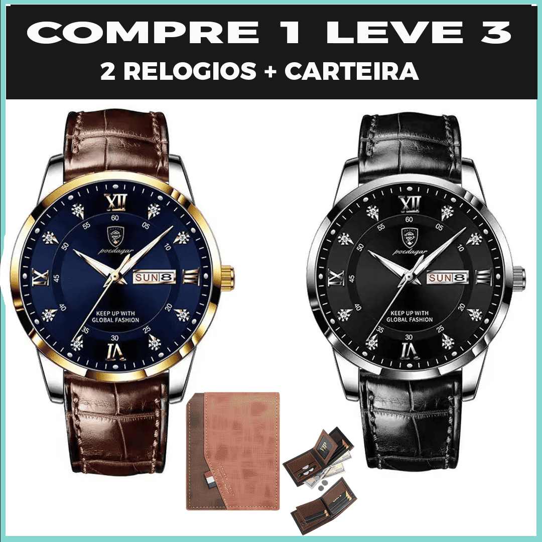 Relogio Crystal Classic ( 2 RELOGIOS + CARTEIRA)