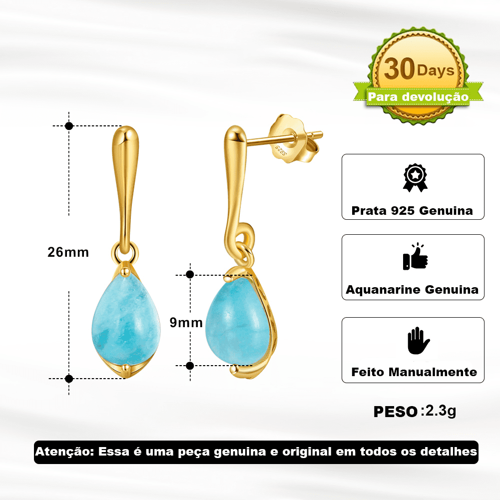 Brincos de Prata pura com Pedra Turmalina Natural