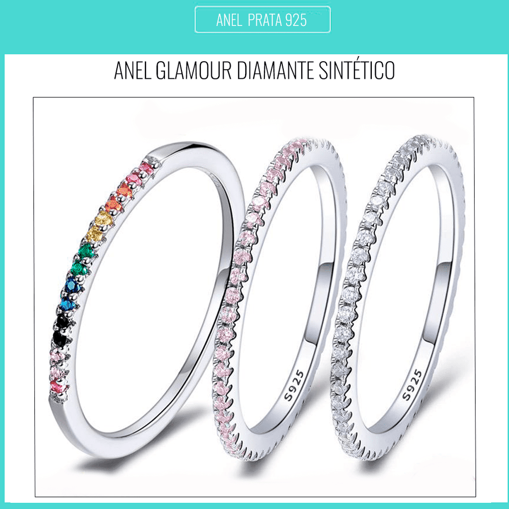 Anel Glamour de Prata com Diamente Sintético
