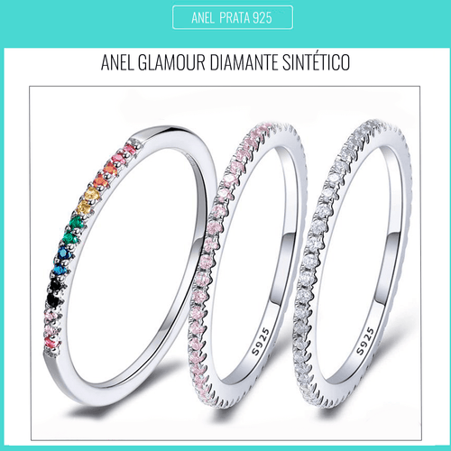 Anel Glamour de Prata com Diamente Sintético