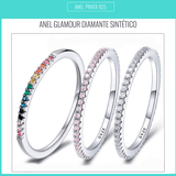 Anel Glamour de Prata com Diamente Sintético