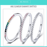 Anel Glamour de Prata com Diamente Sintético