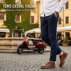 Tênis Casual Italian™ - de couro Legitimo + Relogio de Brinde