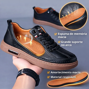 Tênis Casual Italian™ - de couro Legitimo + Relogio de Brinde