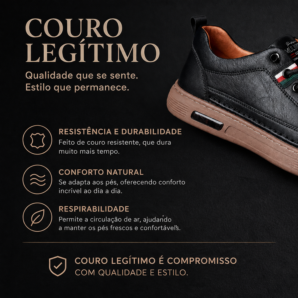 Tênis Casual Italian™ - de couro Legitimo + Relogio de Brinde