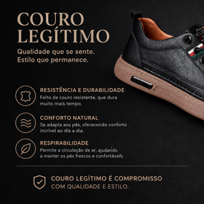 Tênis Casual Italian™ - de couro Legitimo + Relogio de Brinde