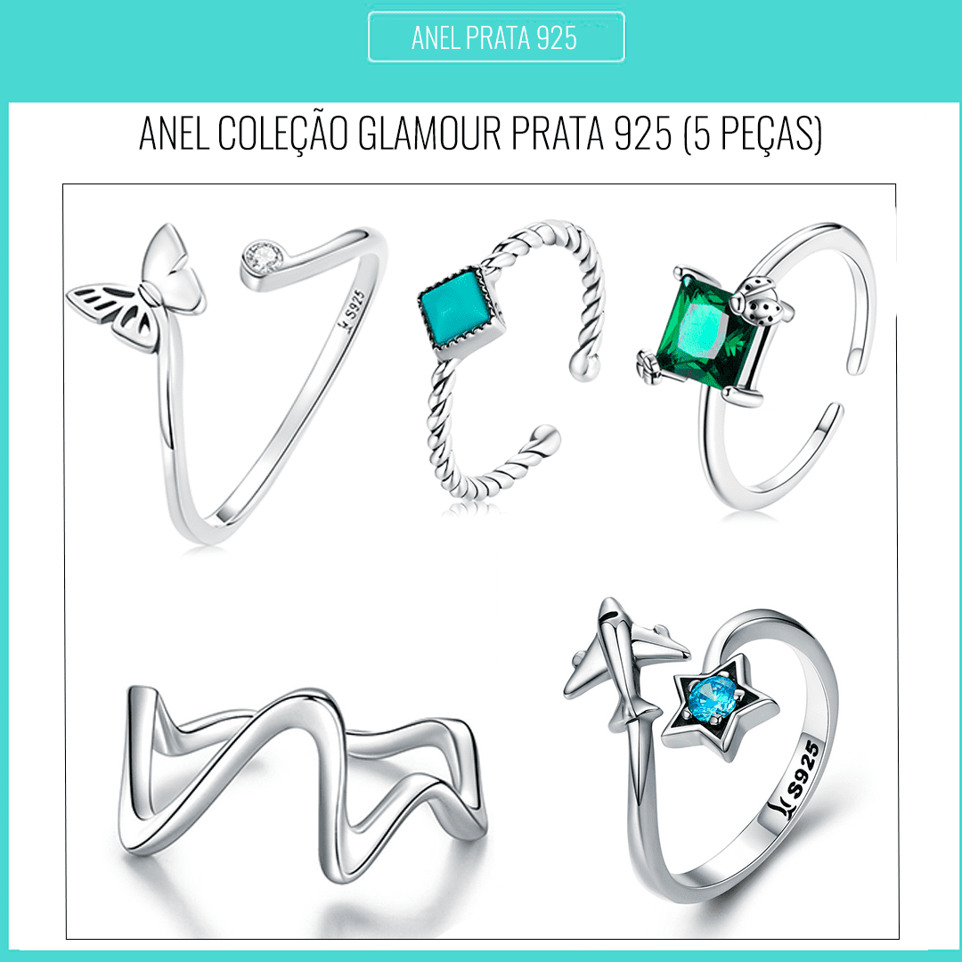 Conjunto 5 Aneis de Prata Glamour