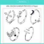 Conjunto Glamour Com 5 Anéis de Prata