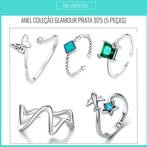 Conjunto 5 Aneis de Prata Glamour
