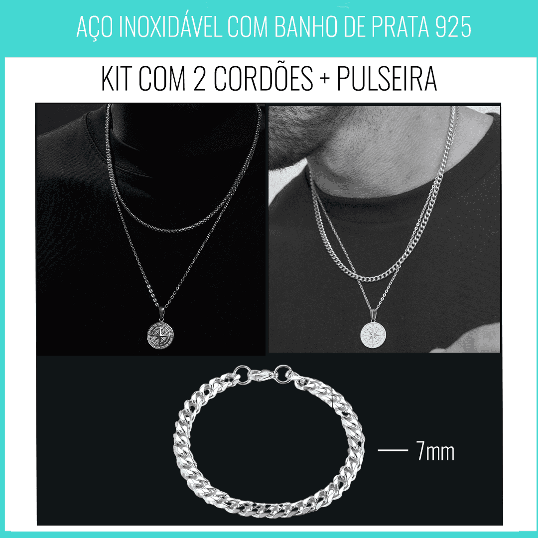 Kit 2 Cordões Camadas + Pulseira