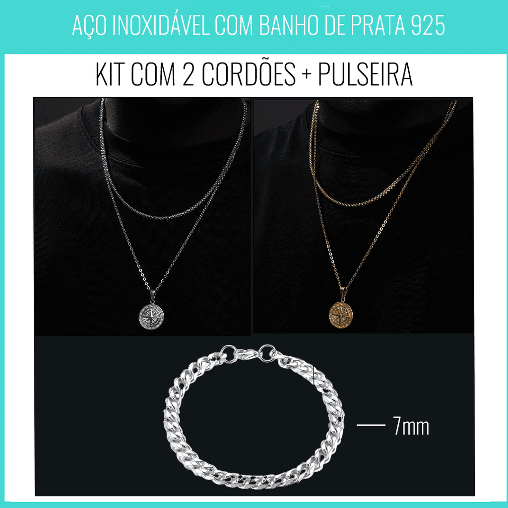 Kit 2 Cordões Camadas + Pulseira