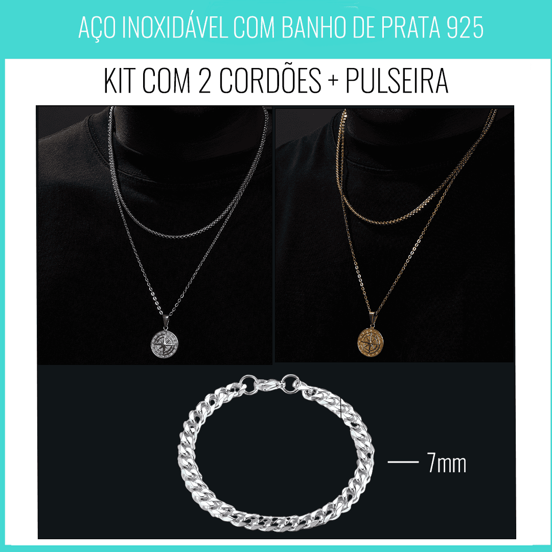 Kit 2 Cordões Camadas + Pulseira